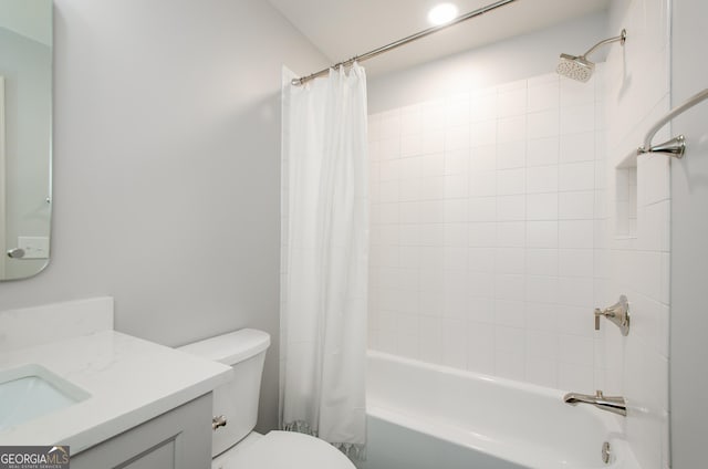 4645 Wykeshire Ct, Cumming, GA 30041 - bathroom with vanity and shower / tub combo with curtain