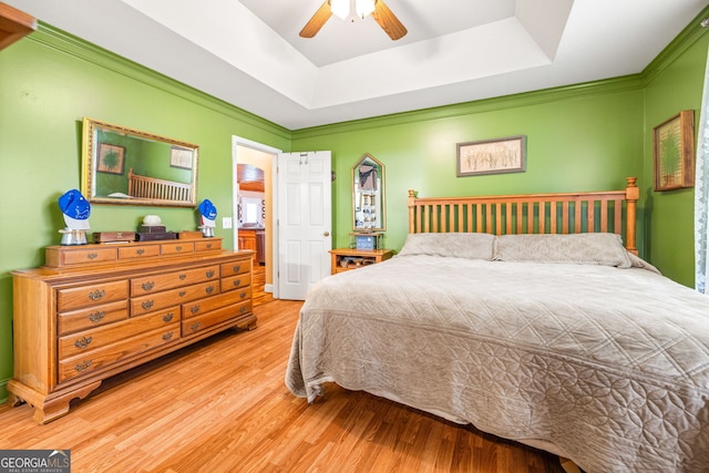 127 Poplar Mill Rd, Demorest, GA 30535 - bedroom with a tray ceiling, wood finished floors, and ceiling fan