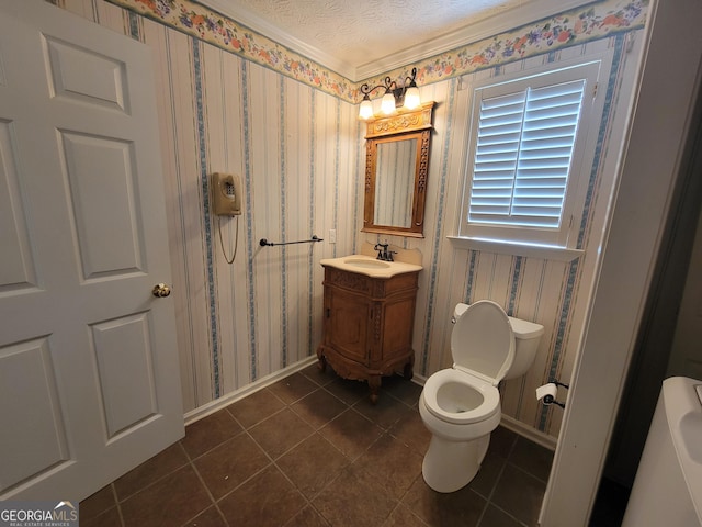 424 Ivey Edwards Ln, Mcdonough, GA 30253 - half bath with tile patterned flooring, vanity, and wallpapered walls