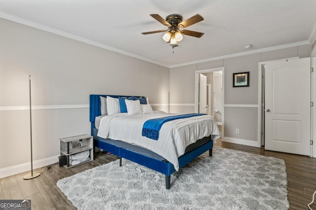 41 Bob White Ln, Newnan, GA 30263 - bedroom with wood finished floors, ornamental molding, and a ceiling fan