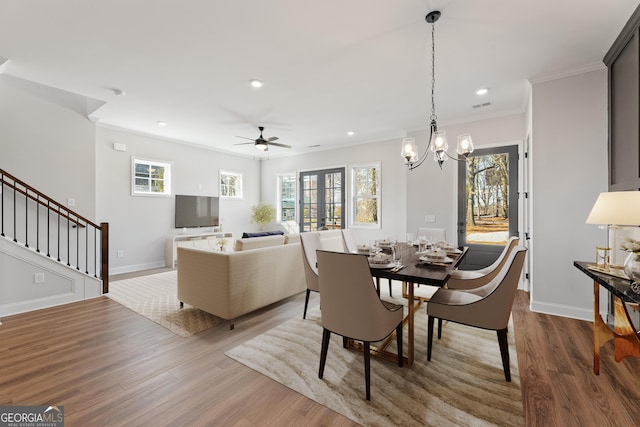 945 Willingham Dr Unit 3, Hapeville, GA 30354 - dining room featuring wood finished floors, ornamental molding, recessed lighting, ceiling fan, and a chandelier