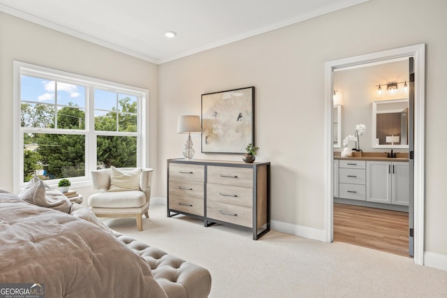 937 Willingham Dr Unit 7, Hapeville, GA 30354 - bedroom featuring light colored carpet, ornamental molding, ensuite bath, and recessed lighting