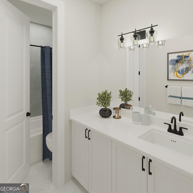 927 Willingham Dr Unit 12, Hapeville, GA 30354 - full bath featuring vanity, shower / bath combo, and marble look tiles