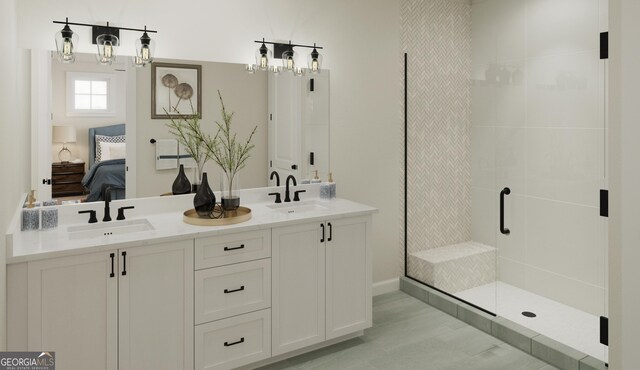 927 Willingham Dr Unit 12, Hapeville, GA 30354 - full bath featuring ensuite bathroom, double vanity, a stall shower, and a chandelier