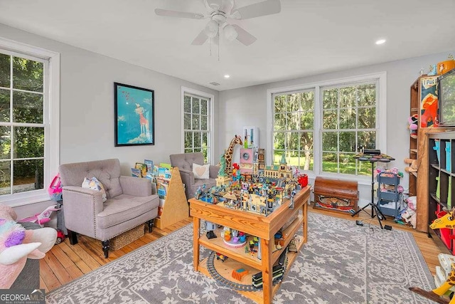 106 Draughons Dr, Saint Simons, GA 31522 - rec room with wood finished floors, plenty of natural light, ceiling fan, and recessed lighting