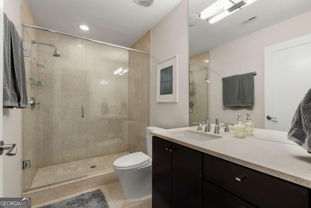 3325 Piedmont Rd NE Unit 2006, Atlanta, GA 30305 - full bathroom featuring vanity, a shower stall, tile patterned floors, and recessed lighting