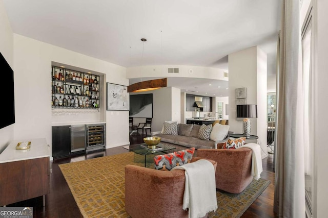 3325 Piedmont Rd NE Unit 2006, Atlanta, GA 30305 - living area with a dry bar, dark wood-type flooring, and wine cooler