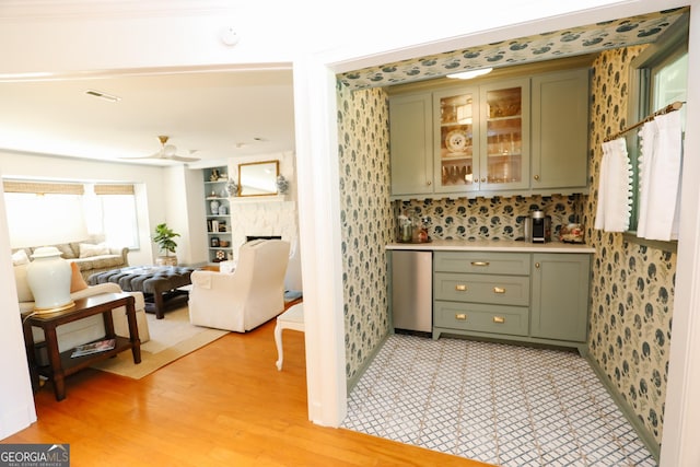8 Crepe Myrtle, Newnan, GA 30263 - bar with fridge, wallpapered walls, and light wood-style flooring