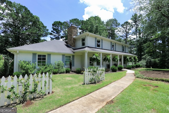 8 Crepe Myrtle, Newnan, GA 30263 - view of front facade with a chimney, brick siding, and a porch