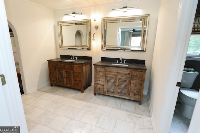 8 Crepe Myrtle, Newnan, GA 30263 - full bath featuring two vanities, ceiling fan, and marble finish floors