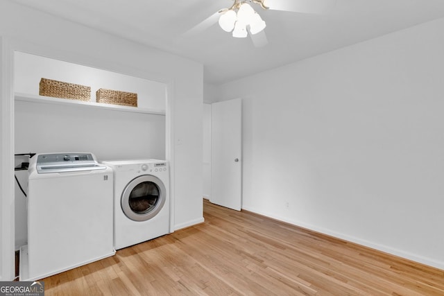 1590 Sunnybrook Farm Rd, Atlanta, GA 30350 - laundry area featuring wood finished floors, independent washer and dryer, and a ceiling fan