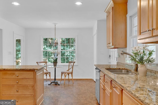 1590 Sunnybrook Farm Rd, Atlanta, GA 30350 - kitchen with dishwasher, light stone counters, recessed lighting, tasteful backsplash, and decorative light fixtures