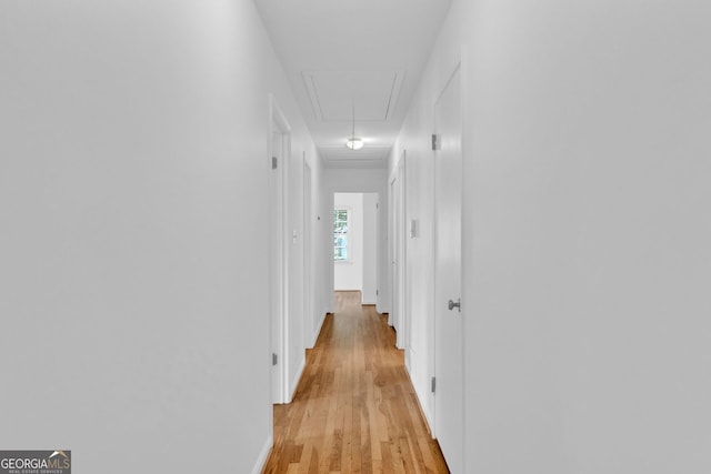 1590 Sunnybrook Farm Rd, Atlanta, GA 30350 - hallway with attic access and light wood-type flooring