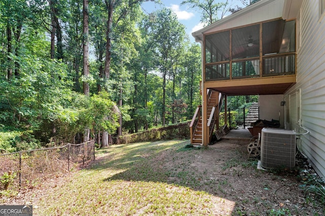 1590 Sunnybrook Farm Rd, Atlanta, GA 30350 - view of yard featuring stairs, a sunroom, and ceiling fan
