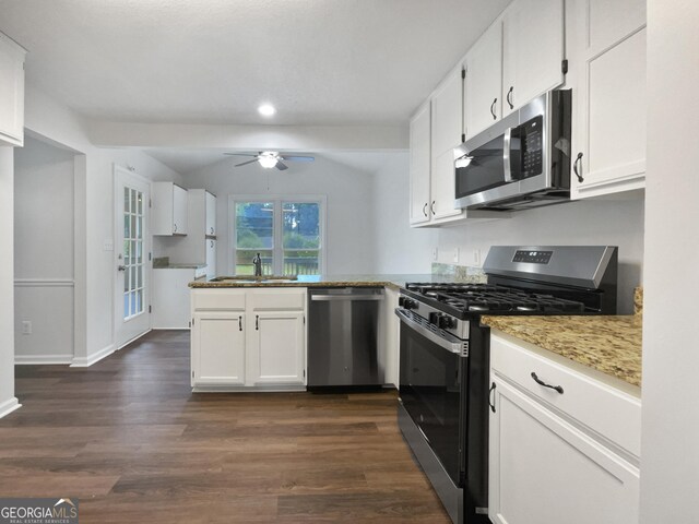 5021 Rodrick Trce, Marietta, GA 30066 - kitchen with appliances with stainless steel finishes, ceiling fan, a peninsula, white cabinetry, and recessed lighting