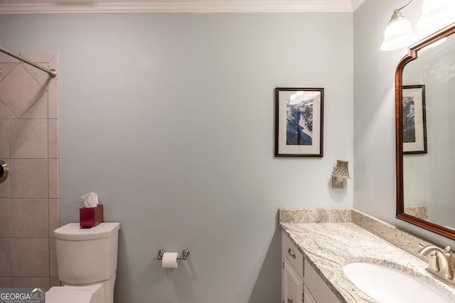 205 Castlegate Rd, Macon, GA 31210 - bathroom with vanity, crown molding, and a tile shower