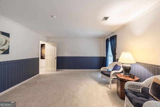 205 Castlegate Rd, Macon, GA 31210 - sitting room featuring a wainscoted wall, ornamental molding, and carpet flooring