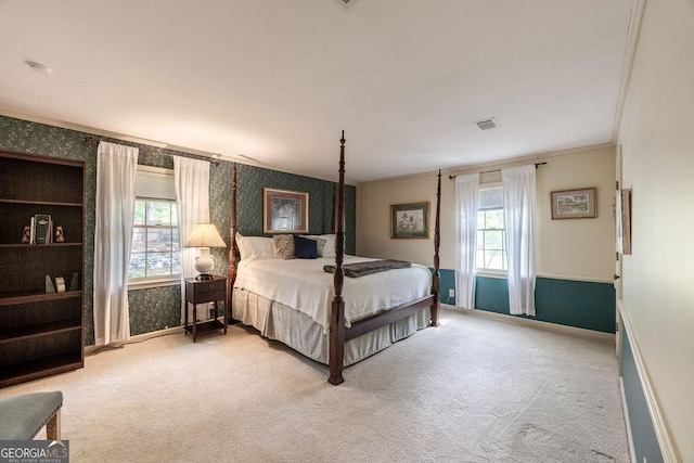 205 Castlegate Rd, Macon, GA 31210 - carpeted bedroom featuring ornamental molding and wallpapered walls