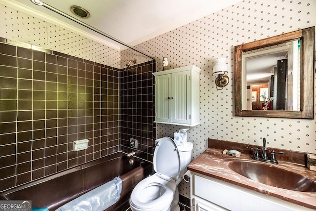 205 Castlegate Rd, Macon, GA 31210 - bathroom with wallpapered walls, vanity, and bathing tub / shower combination