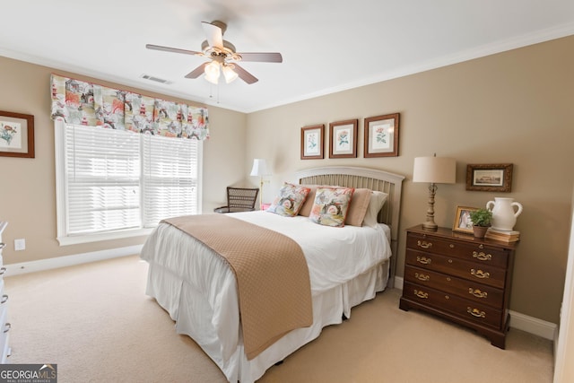 1030 Spring Lake Dr, Bishop, GA 30621 - bedroom featuring light colored carpet, crown molding, and ceiling fan