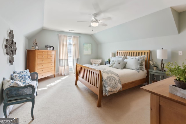1030 Spring Lake Dr, Bishop, GA 30621 - bedroom featuring vaulted ceiling, carpet floors, and ceiling fan