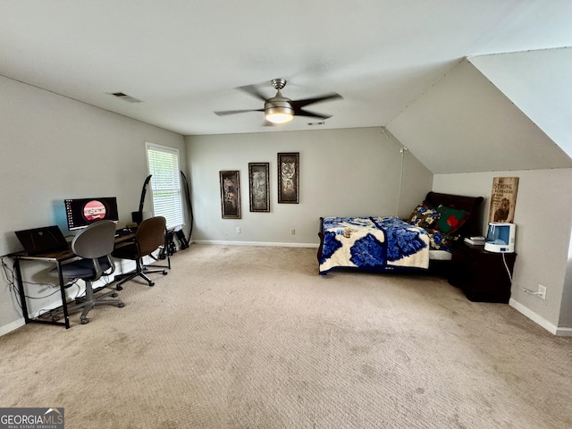 703 Overlook Pt, Woodstock, GA 30189 - carpeted bedroom featuring lofted ceiling and a ceiling fan