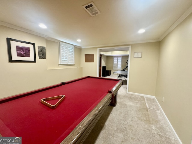 703 Overlook Pt, Woodstock, GA 30189 - game room with carpet flooring, recessed lighting, pool table, and crown molding