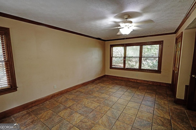 4393 Cannon Rd, Loganville, GA 30052 - spare room with ceiling fan, a textured ceiling, and crown molding
