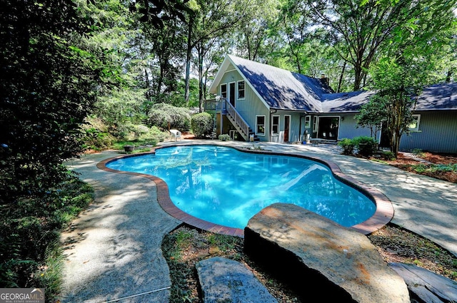 4393 Cannon Rd, Loganville, GA 30052 - outdoor pool featuring stairway and a patio