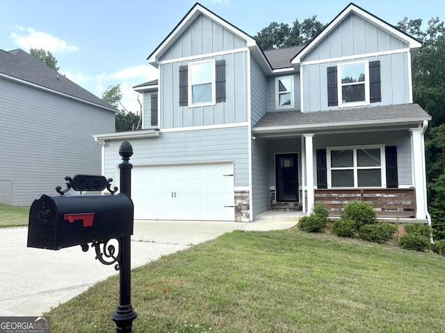 248 Webster Lake Dr, Temple, GA 30179 - view of front facade featuring board and batten siding, a garage, a porch, and driveway