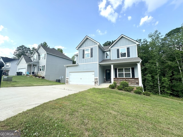 248 Webster Lake Dr, Temple, GA 30179 - craftsman-style house with a garage, driveway, board and batten siding, a porch, and a front yard