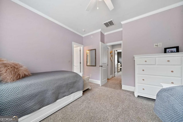 202 Jackson Rd SE, Milledgeville, GA 31061 - bedroom with lofted ceiling, light colored carpet, ornamental molding, and ceiling fan