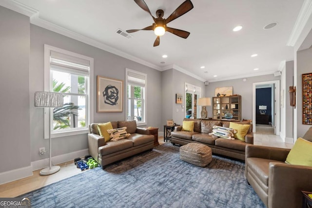 202 Jackson Rd SE, Milledgeville, GA 31061 - living area with ceiling fan, recessed lighting, and crown molding