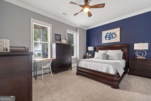 202 Jackson Rd SE, Milledgeville, GA 31061 - bedroom with carpet floors, ornamental molding, and a ceiling fan