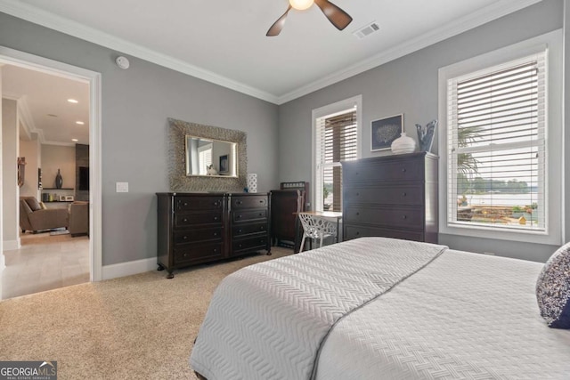 202 Jackson Rd SE, Milledgeville, GA 31061 - bedroom with ornamental molding, carpet, a ceiling fan, and recessed lighting