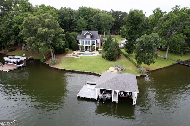 202 Jackson Rd SE, Milledgeville, GA 31061 - dock with boat lift, a water view, and an outdoor pool