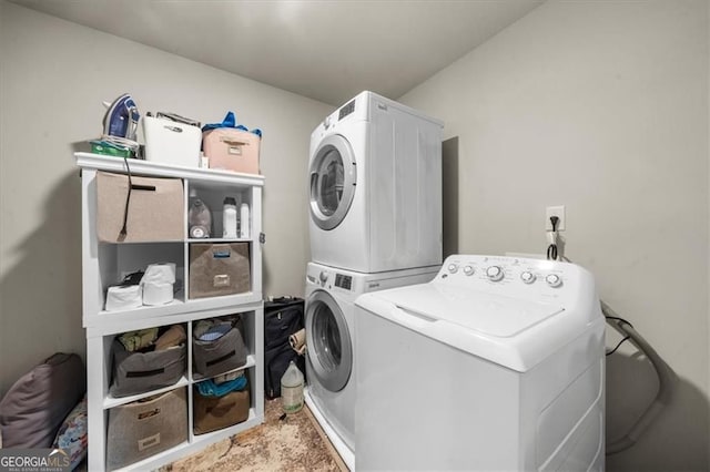 349 Garnet Dr, Acworth, GA 30101 - laundry room with stacked washer and clothes dryer