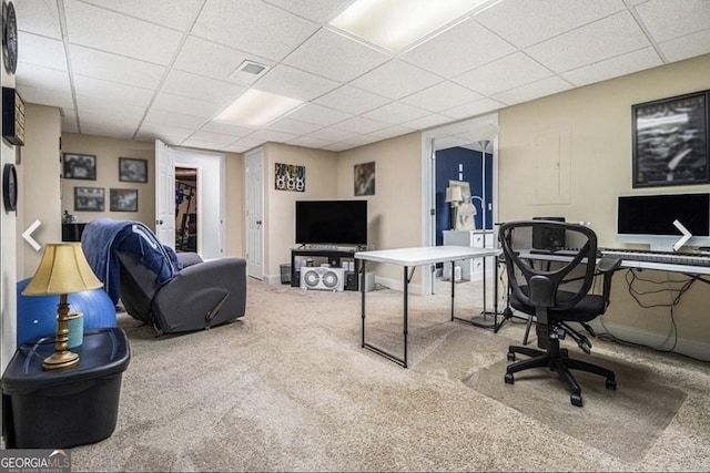 4352 Treeline Way, Douglasville, GA 30135 - office featuring carpet floors, a drop ceiling, and electric panel