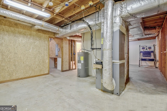 351 Weldon Rd, Palmetto, GA 30268 - unfinished below grade area featuring electric water heater, heating unit, and electric panel