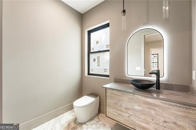 15792 Thompson Rd, Milton, GA 30004 - half bath with vanity and marble finish flooring