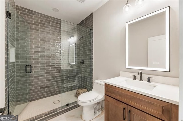 15792 Thompson Rd, Milton, GA 30004 - full bathroom featuring vanity, a shower stall, and marble finish flooring