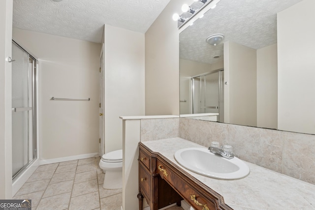384 Daniel Mill Xing, Villa Rica, GA 30180 - full bath with vanity, backsplash, a shower stall, and a textured ceiling