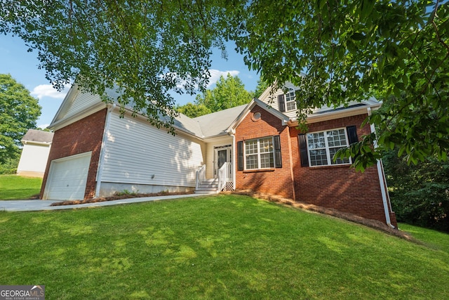 384 Daniel Mill Xing, Villa Rica, GA 30180 - traditional-style house with brick siding, a front lawn, and a garage