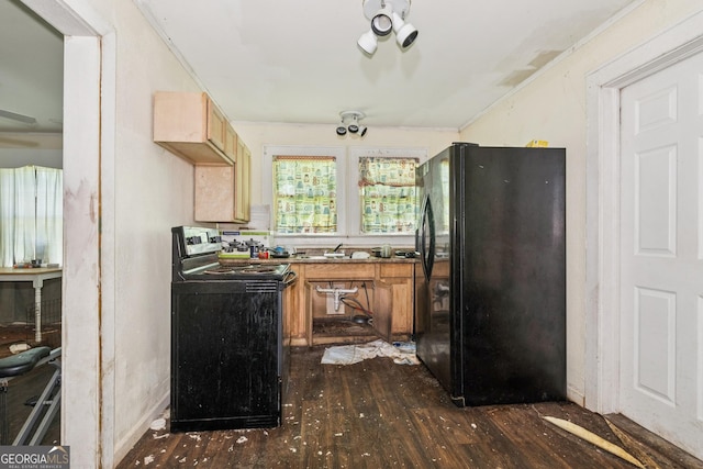 1494 Jeffersonville Rd, Macon, GA 31217 - kitchen featuring freestanding refrigerator, range with electric cooktop, and dark wood-style flooring