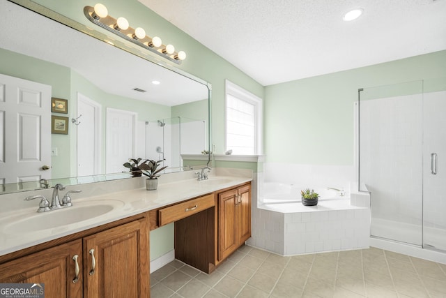 106 Big Cotton Trl, Mcdonough, GA 30252 - full bath featuring double vanity, a garden tub, a stall shower, and tile patterned flooring