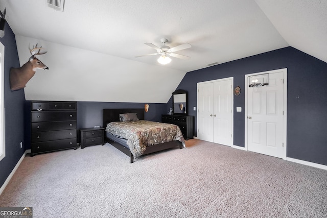 106 Big Cotton Trl, Mcdonough, GA 30252 - bedroom with lofted ceiling, carpet flooring, and a ceiling fan