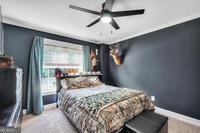 106 Big Cotton Trl, Mcdonough, GA 30252 - bedroom with carpet floors, crown molding, and a ceiling fan