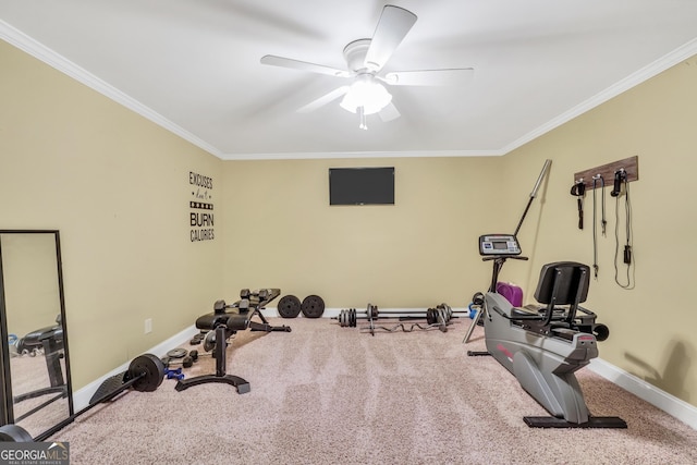 106 Big Cotton Trl, Mcdonough, GA 30252 - exercise area with ornamental molding, carpet, and ceiling fan