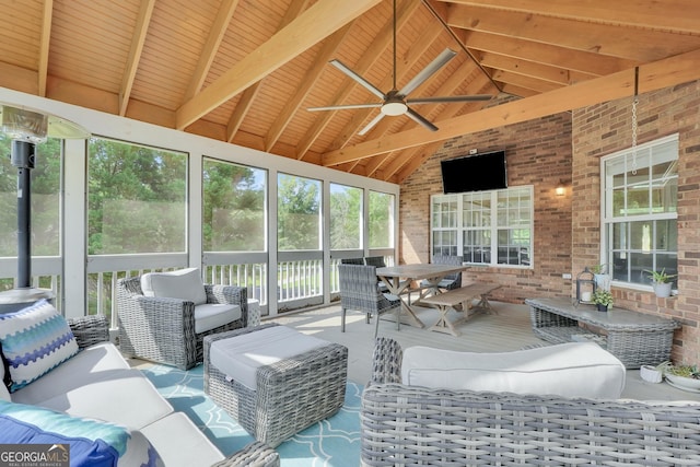 106 Big Cotton Trl, Mcdonough, GA 30252 - sunroom / solarium with an outdoor living space, a ceiling fan, and outdoor dining space