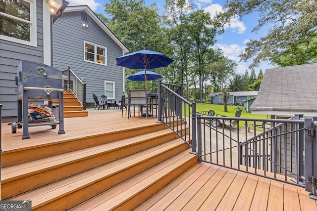2421 Pittman Cir, Cumming, GA 30040 - deck with outdoor dining area and stairs